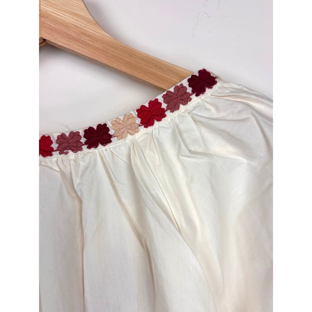 🤍 Solitaire Embroidered Peasant Blouse | M | Cream Multi - Picture 9 of 11